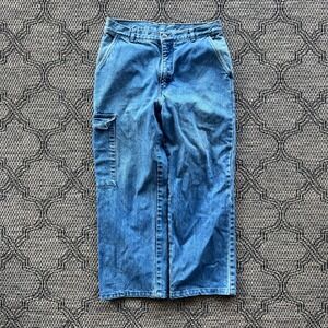 Vintage Sears Jeans Mens 30x25 Blue Straight Leg Cargo Utility Workwear Pants